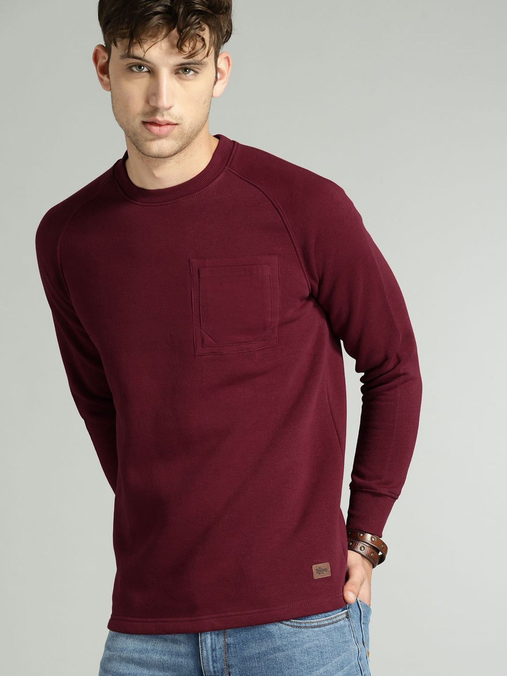  Roadster Men Maroon Solid Sweatshirt