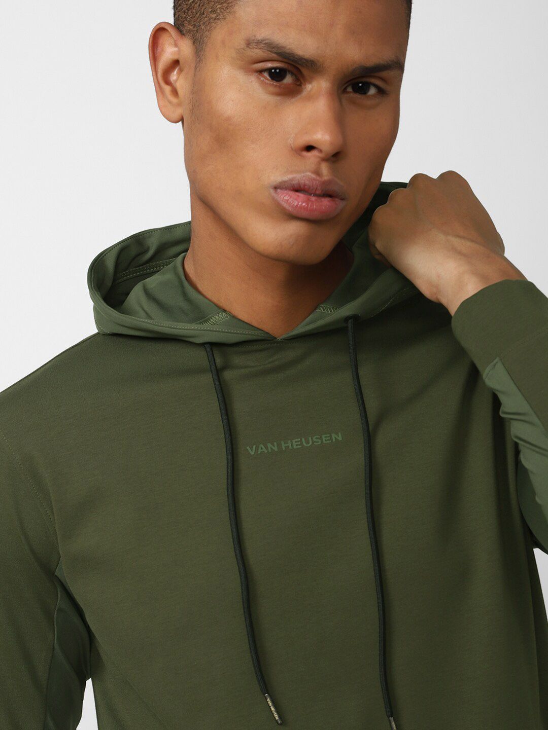  Van Heusen Flex Men Green Cotton Hooded Sports Sweatshirt