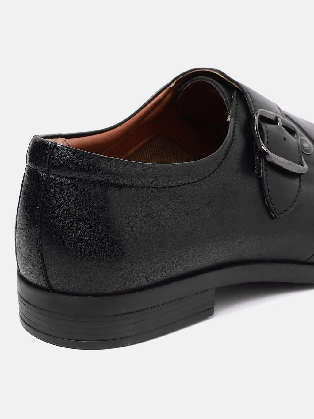  Louis Philippe Men Black Solid Leather Formal Monks