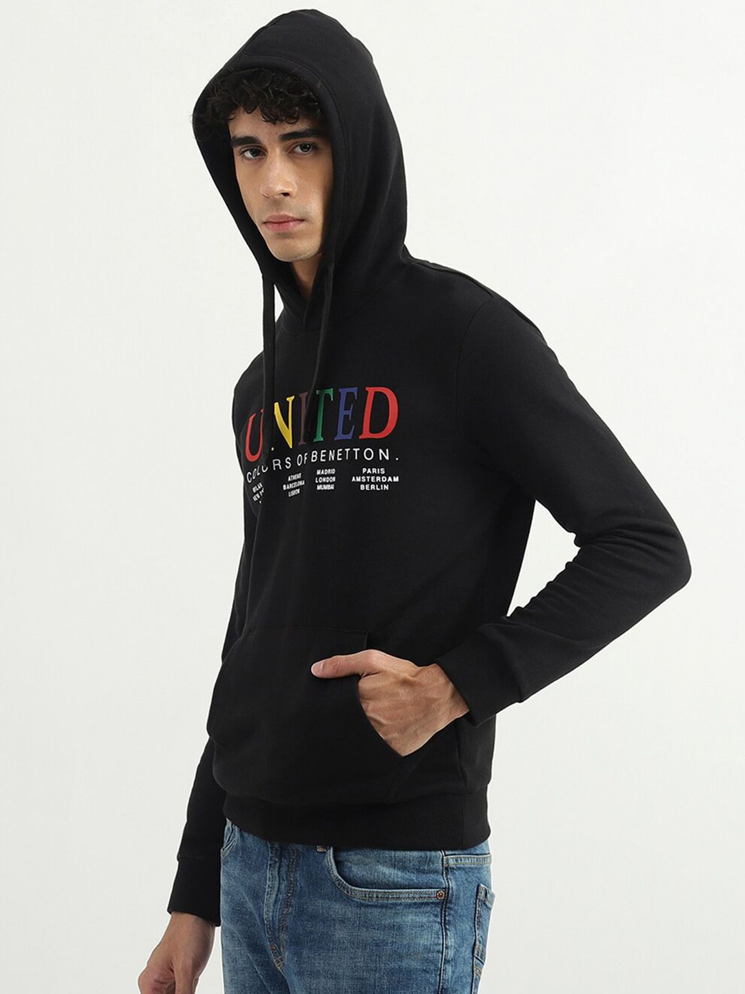  United Colors Of Benetton Men Black Printed Cotton Sweatshirt