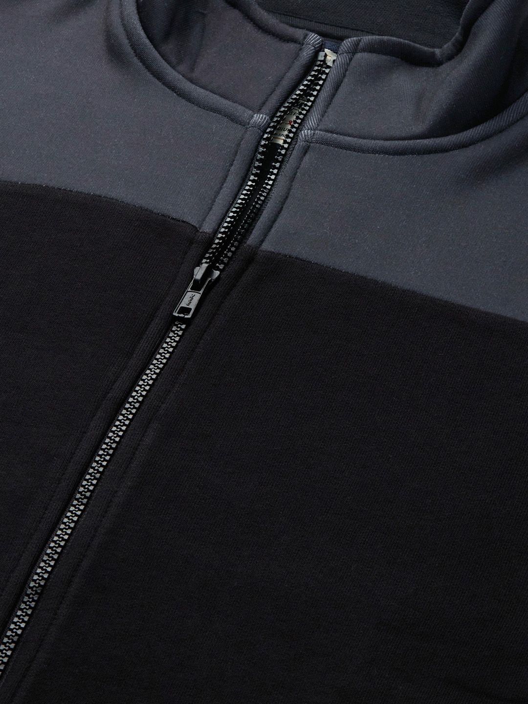  Flying Machine Men Black Colourblocked Front-Open Sweatshirt