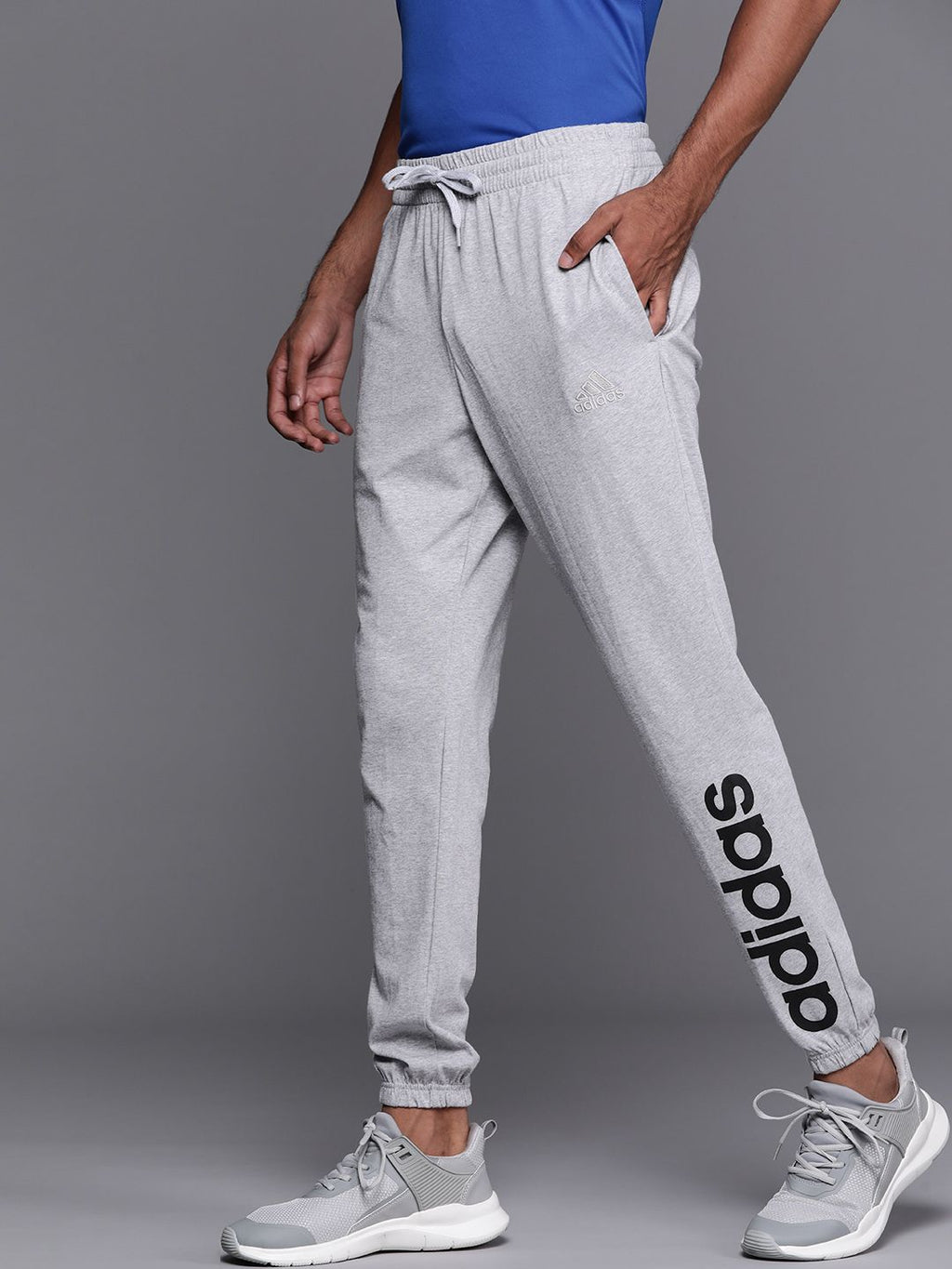  ADIDAS Men Grey Melange Brand Logo Print Sport Inspired Linear SJ Joggers