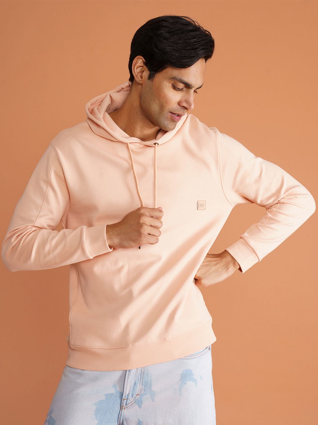  DAMENSCH Men Solid Peach Cotton Regular Fit Hoodie