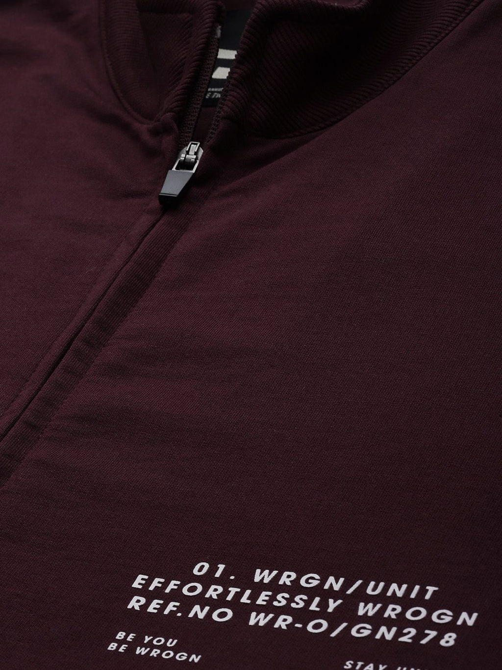  WROGN Men Maroon Applique Mock-Collar Front-Open Sweatshirt