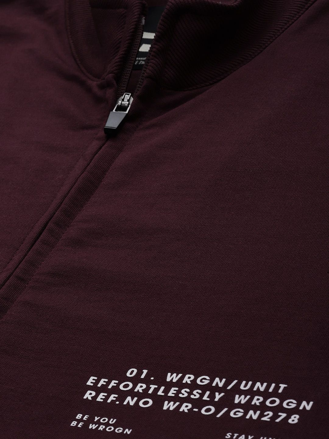  WROGN Men Maroon Applique Mock-Collar Front-Open Sweatshirt