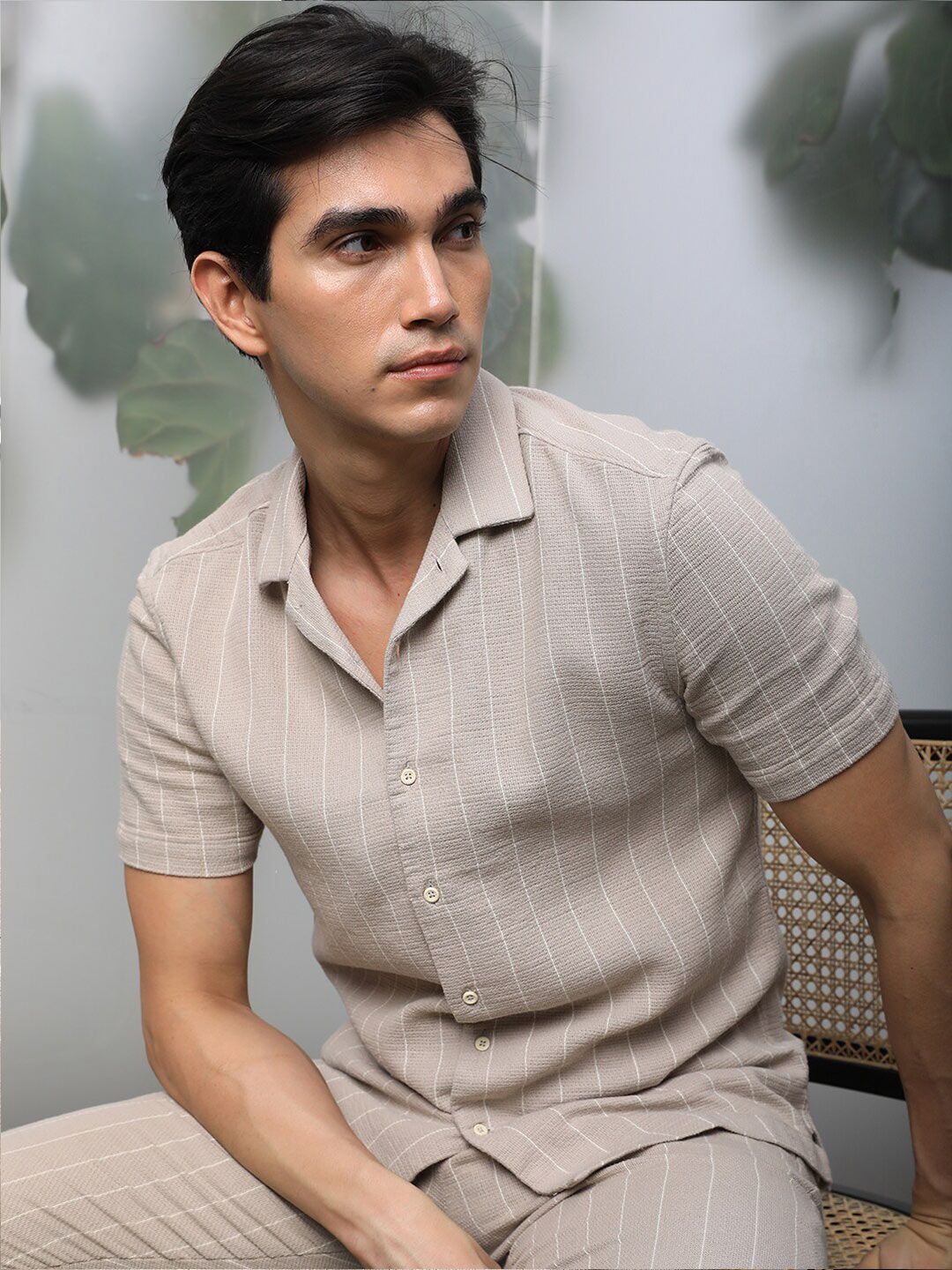  RARE RABBIT Slim Fit Striped Cuban Collar Cotton Casual Shirt