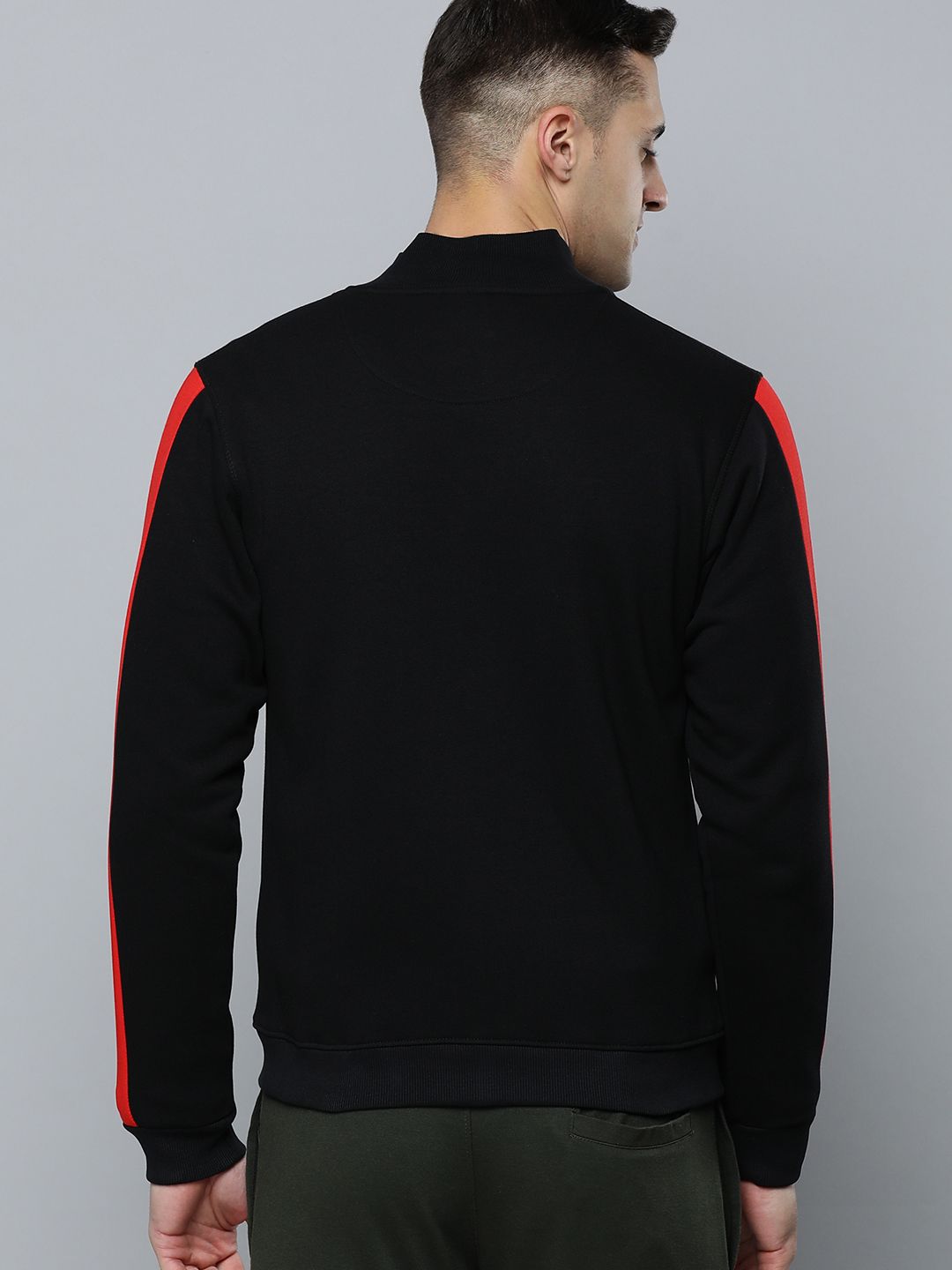  Flying Machine Men Black Block Stripes Front-Open Sweatshirt