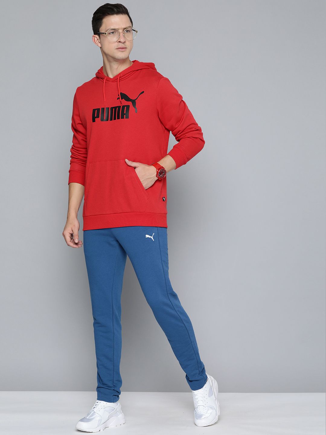  Puma Men Red Printed Hooded Essential Sweatshirt