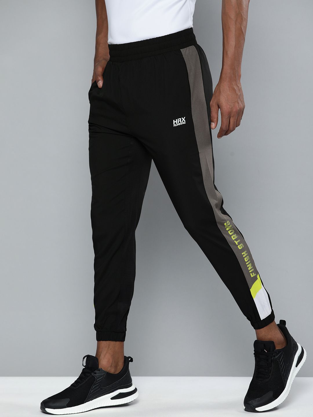  HRX By Hrithik Roshan Running Men Jet Black Rapid-Dry Printed Track Pants