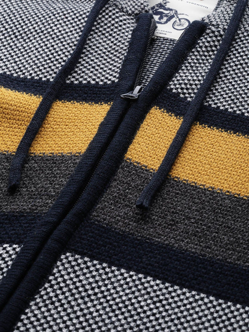  Roadster Men Grey & Black Striped Hooded Sweatshirt