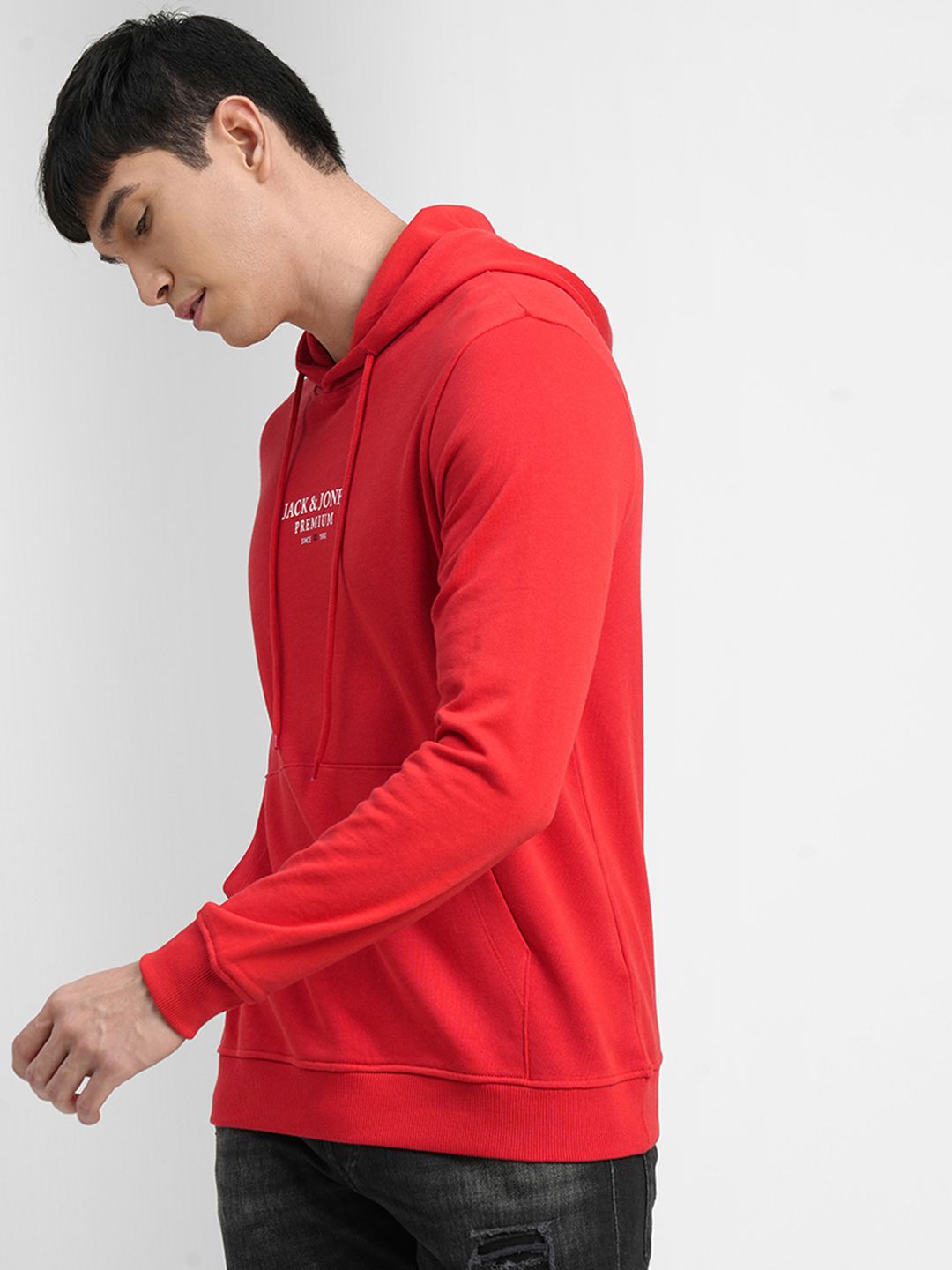  Jack & Jones Men Red Printed Hooded Sweatshirt