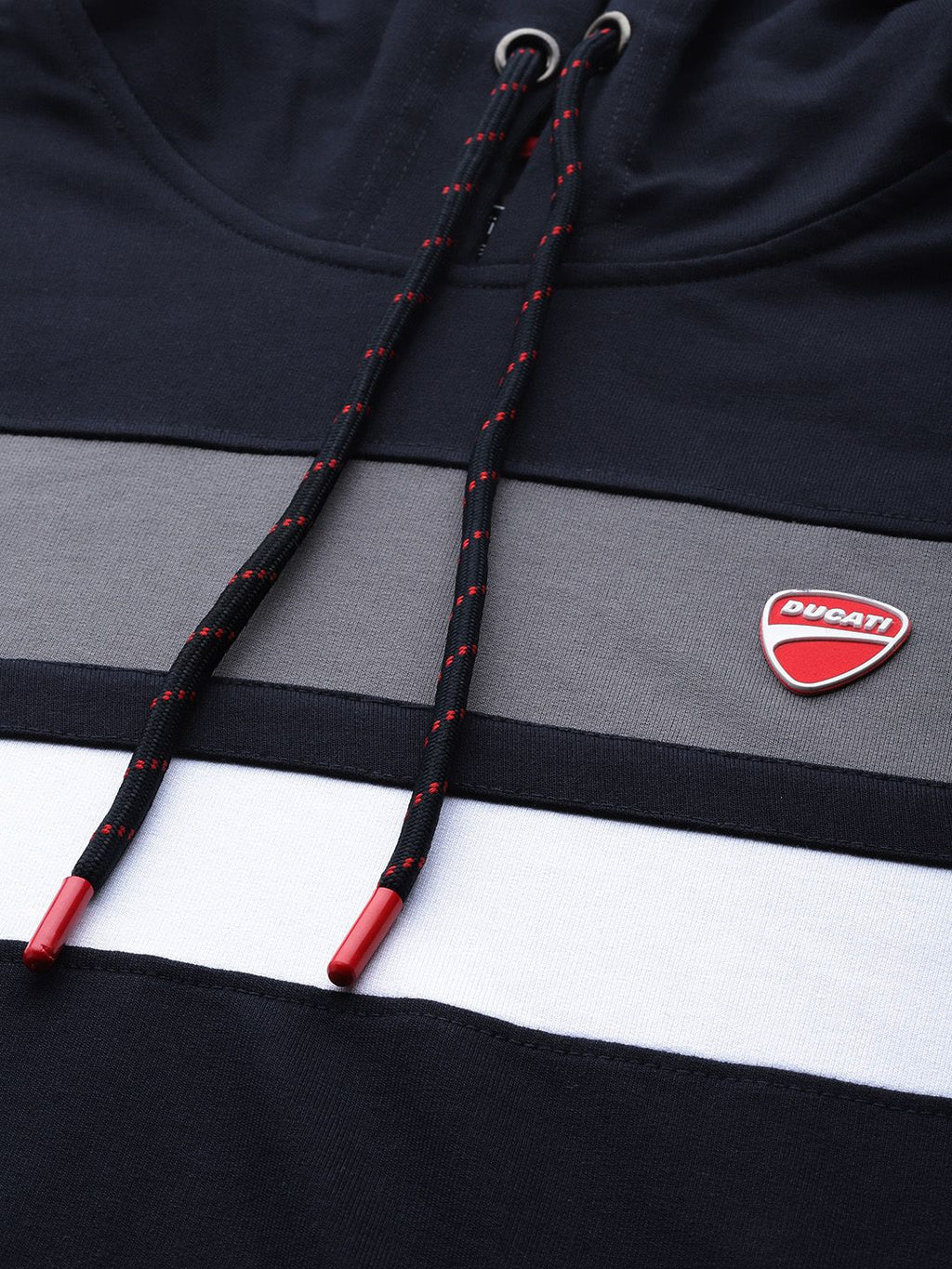  Ducati Men Navy Blue Striped Hooded Sweatshirt