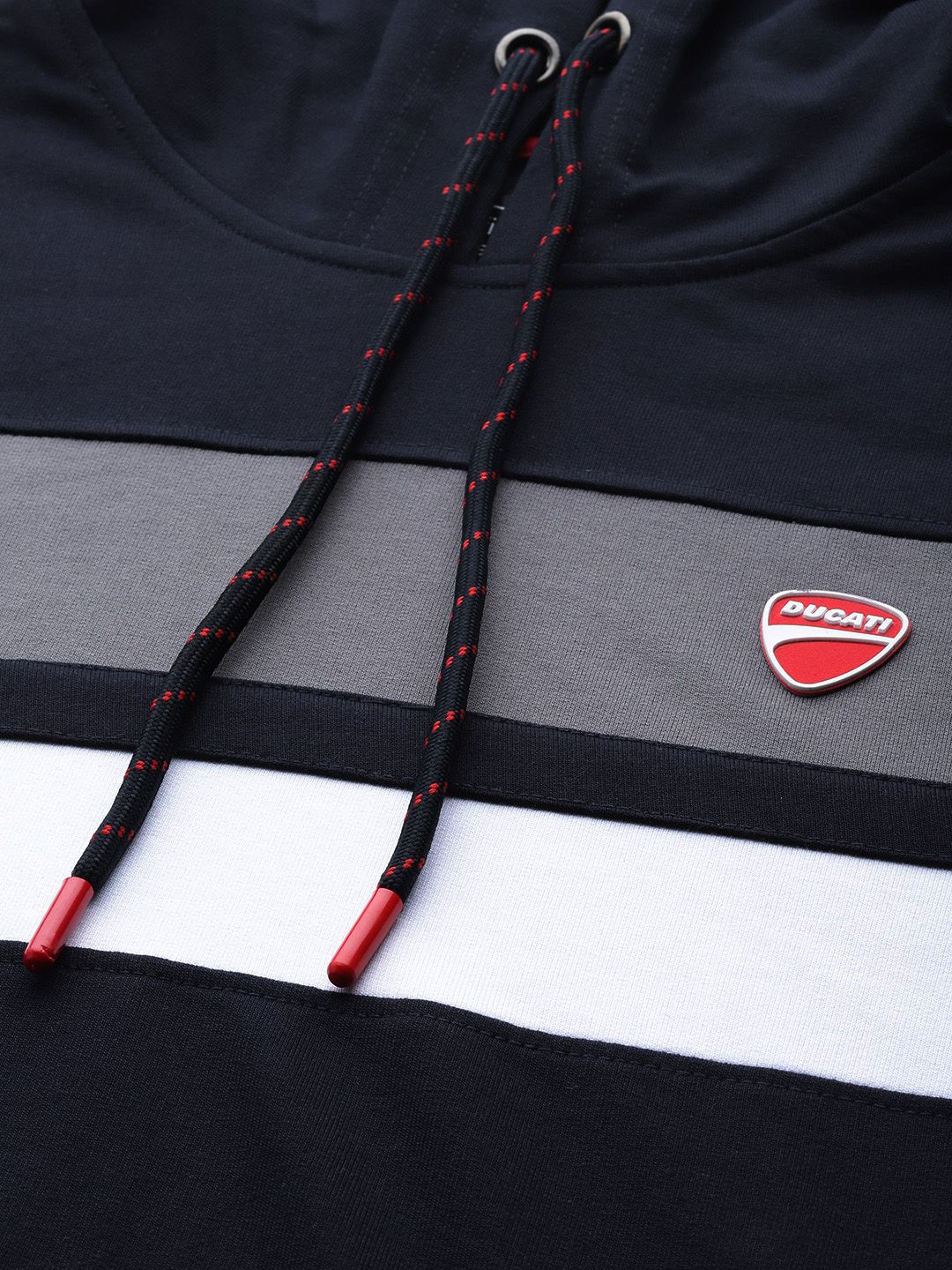 Ducati Men Navy Blue Striped Hooded Sweatshirt