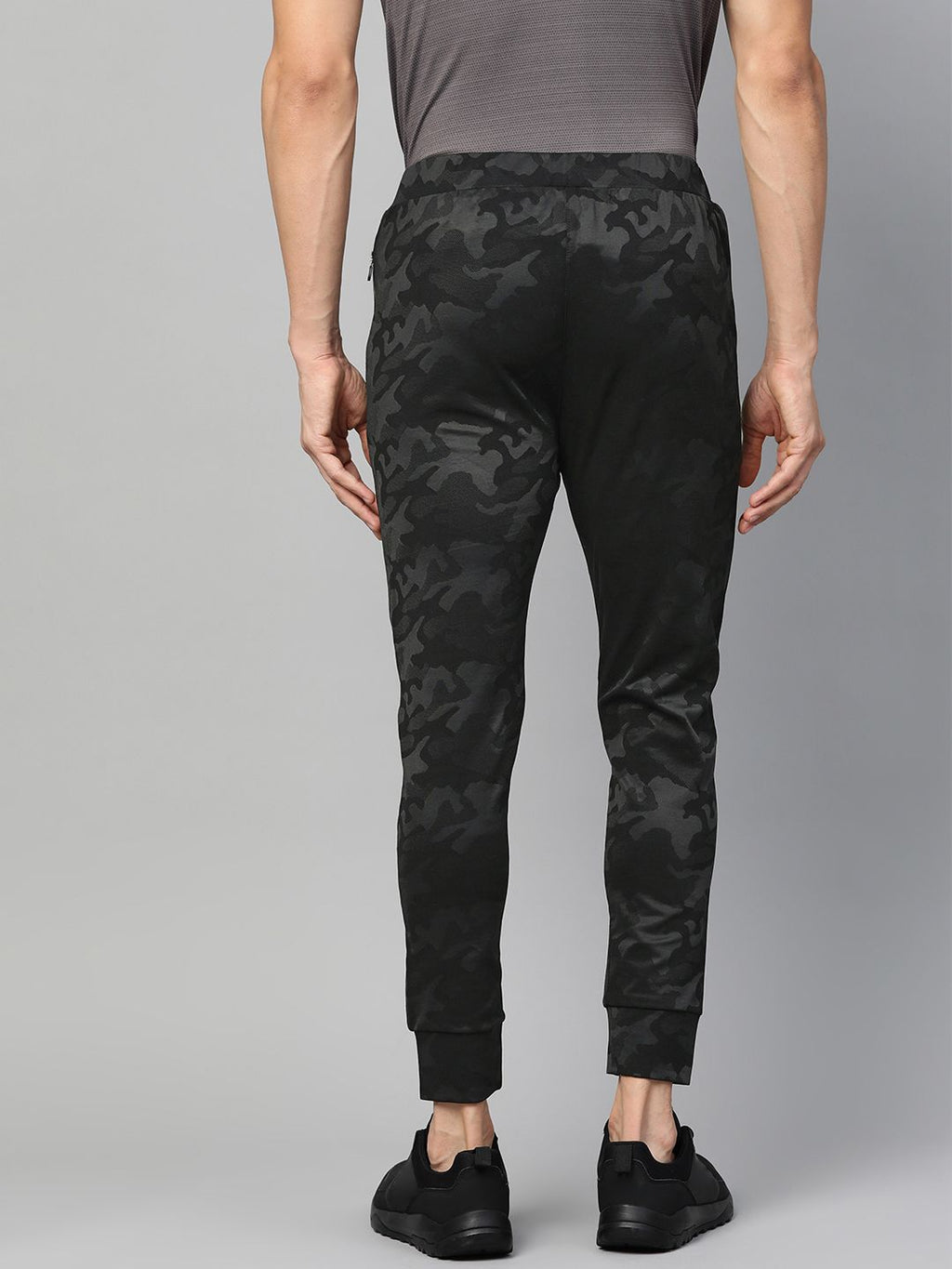  Fuaark Men Black & Charcoal Grey Slim Fit Camouflage Printed Training Joggers