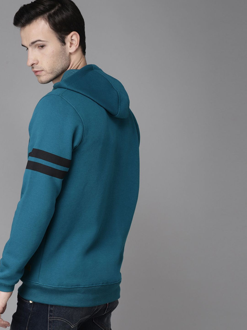  Roadster Men Teal Blue Solid Hooded Sweatshirt
