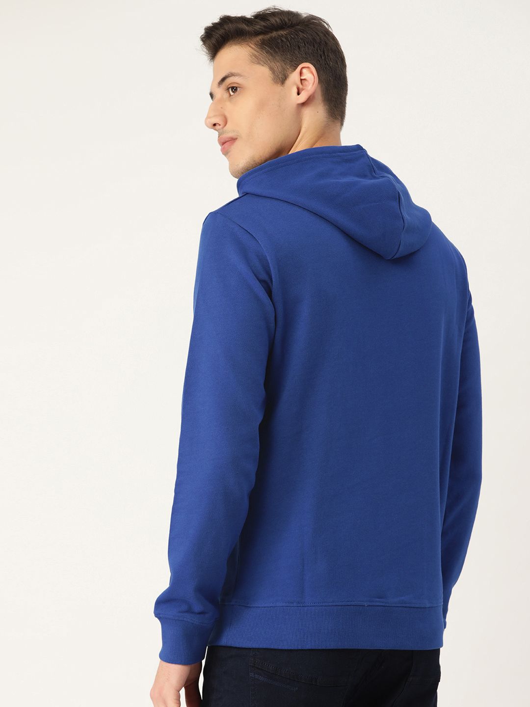  United Colors Of Benetton Men Blue Solid Hooded Sweatshirt