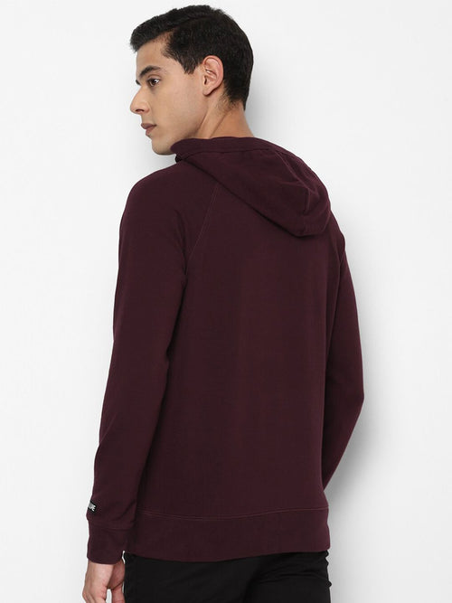  AMERICAN EAGLE OUTFITTERS Men Burgundy Solid Hooded Sweatshirt