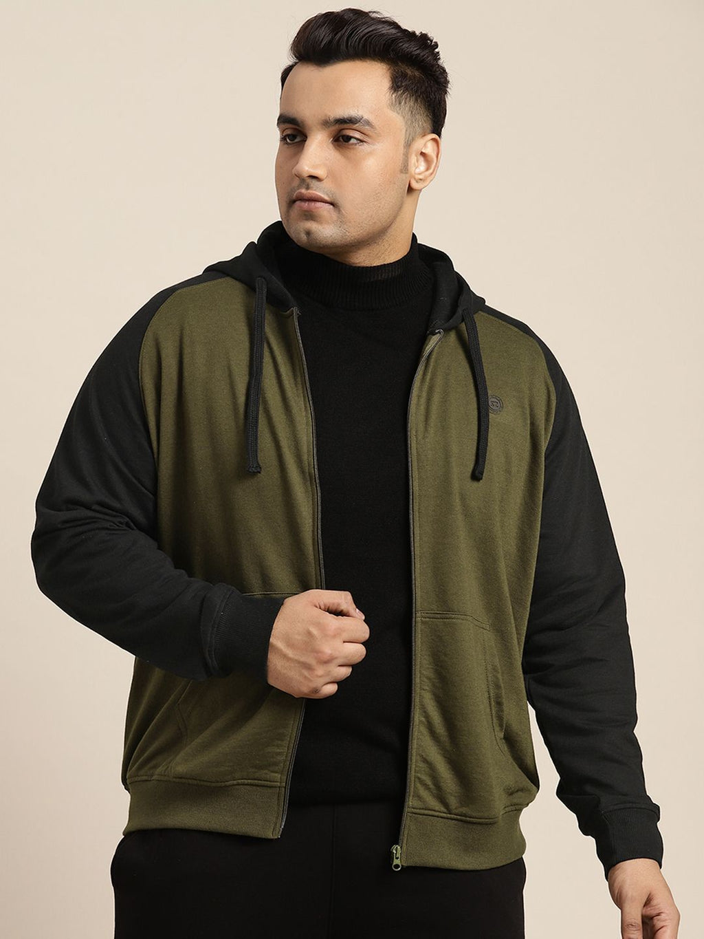  Sztori Men Plus Size Raglan Sleeves Front-Open Sweatshirt