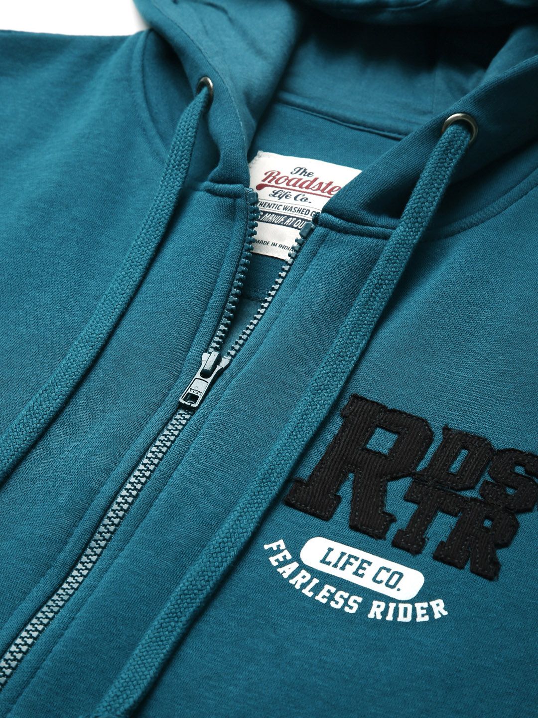  Roadster Men Teal Blue Solid Hooded Sweatshirt