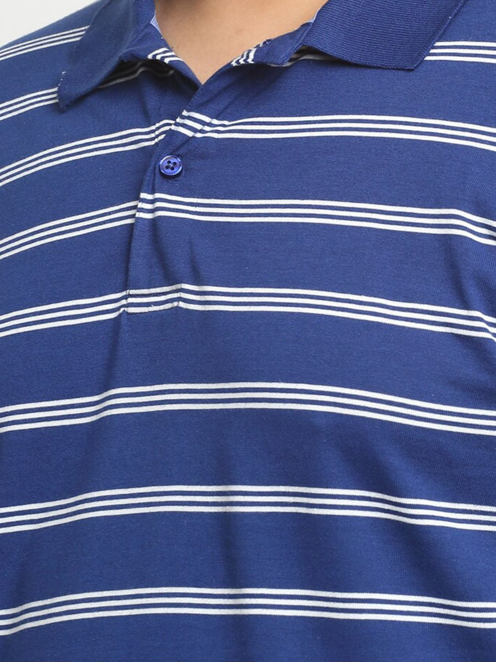  PlusS Blue Striped Polo Collar Pure Cotton T-shirt