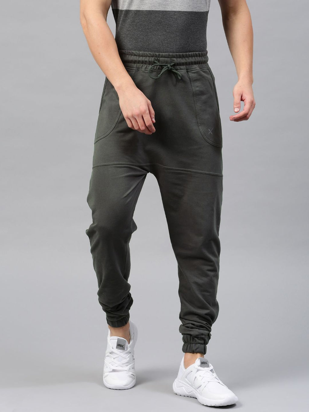  HRX By Hrithik Roshan Grey Drop-Crotch Joggers