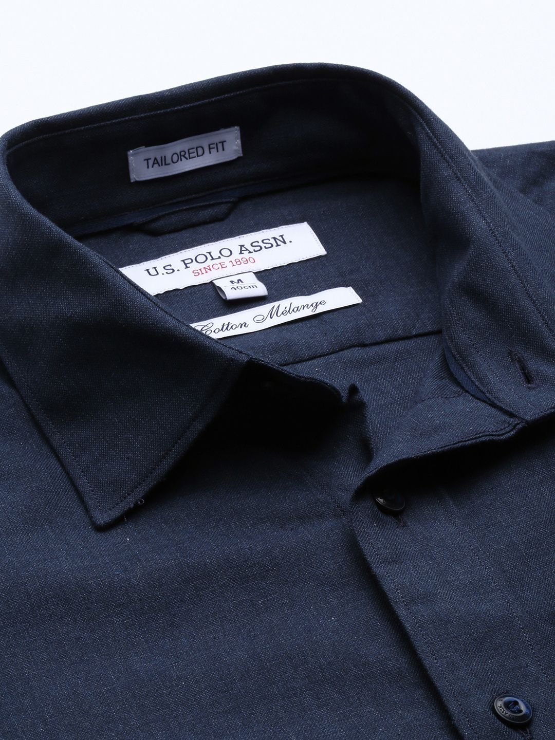 U.S. Polo Assn. U S Polo Assn Men Navy Blue Solid Tailored Fit Pure Cotton Casual Shirt