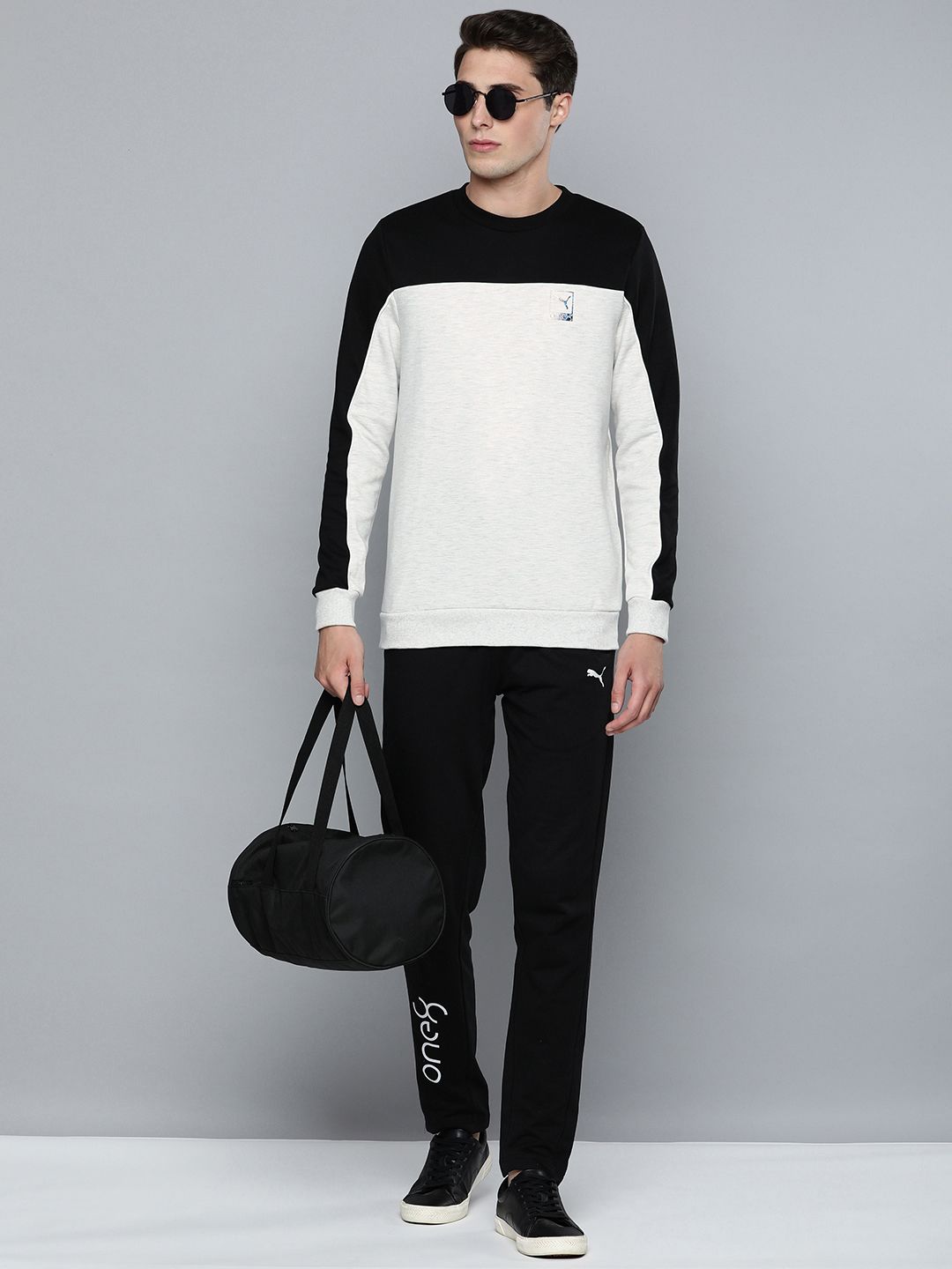  One8 X PUMA Men White Slim Fit Colourblocked Crew Sweatshirt