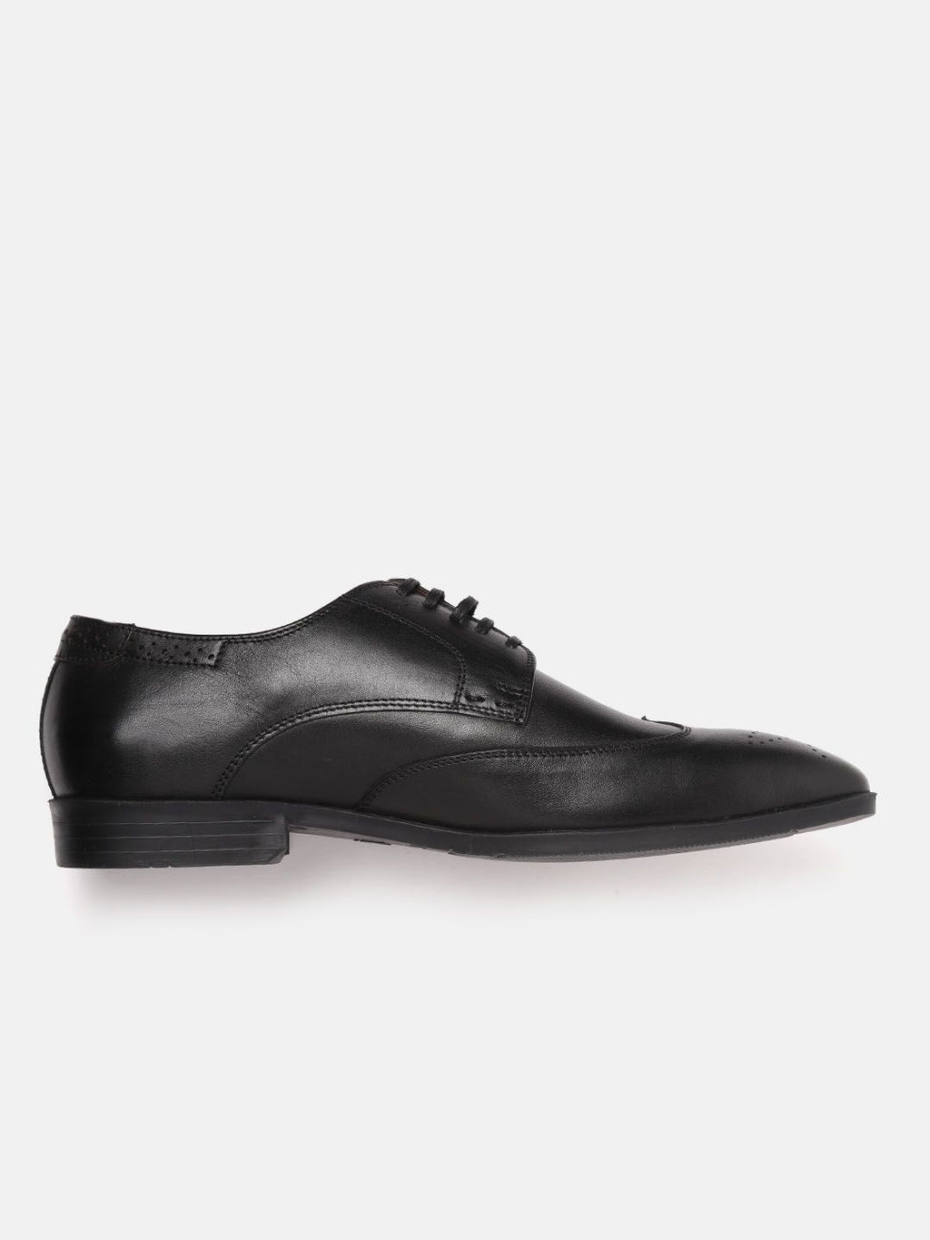  Louis Philippe Men Black Solid Leather Formal Derbys With Perforated Detail