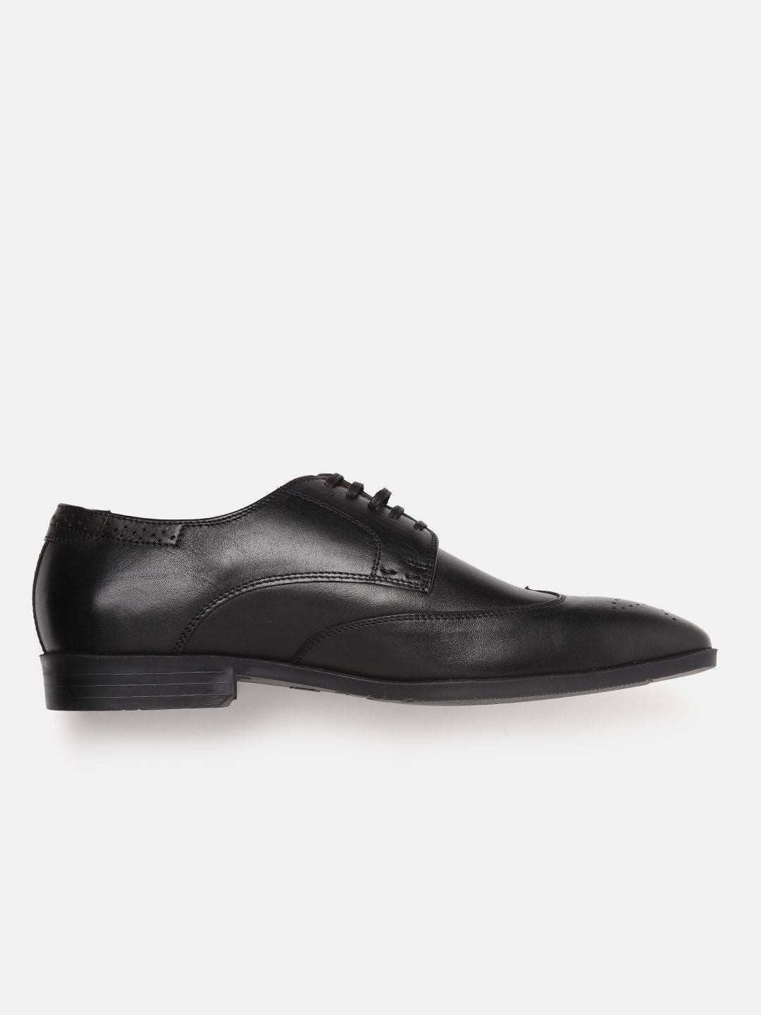  Louis Philippe Men Black Solid Leather Formal Derbys With Perforated Detail