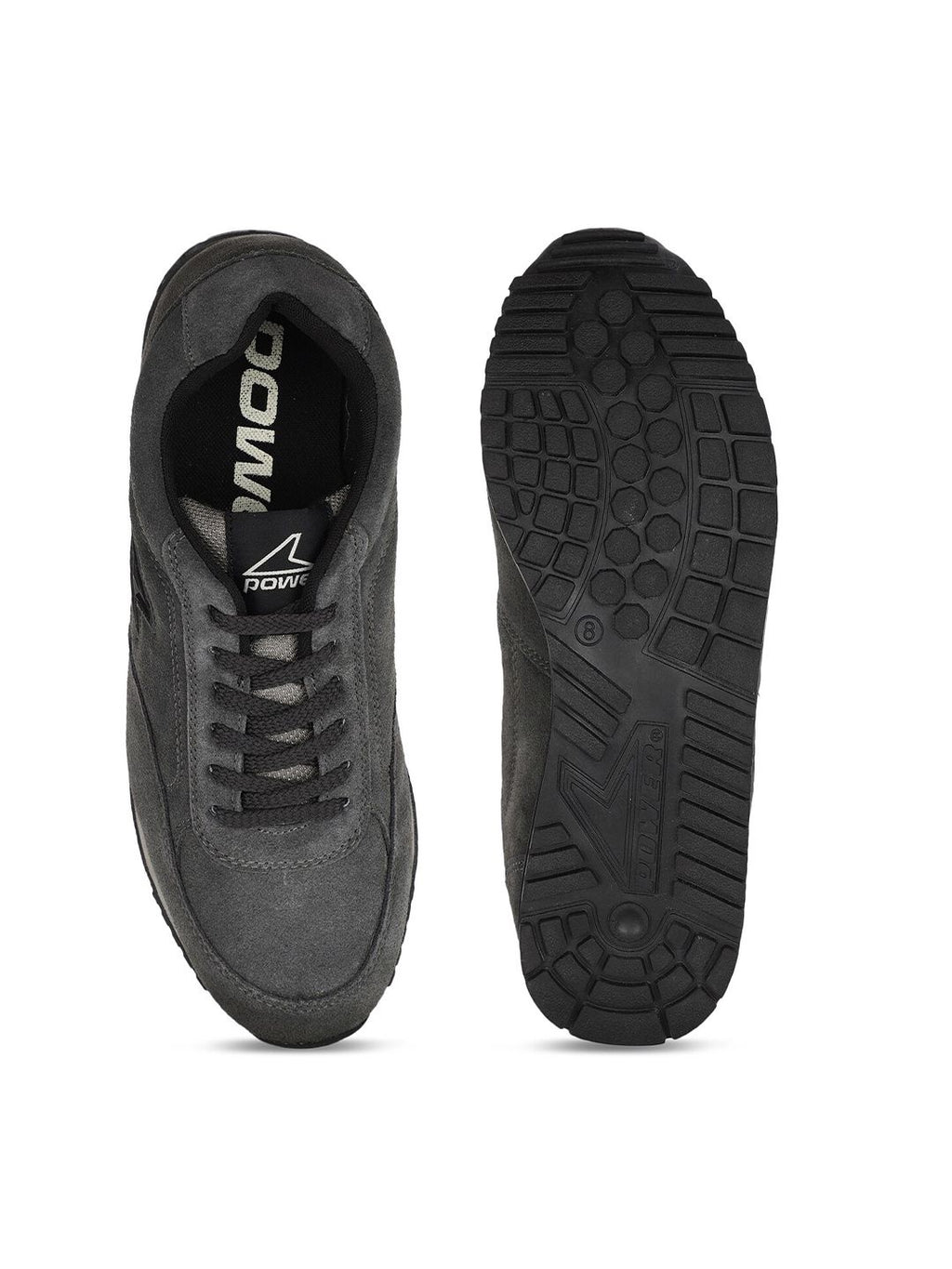  Power Men Grey Leather Road Running Non-Marking Shoes