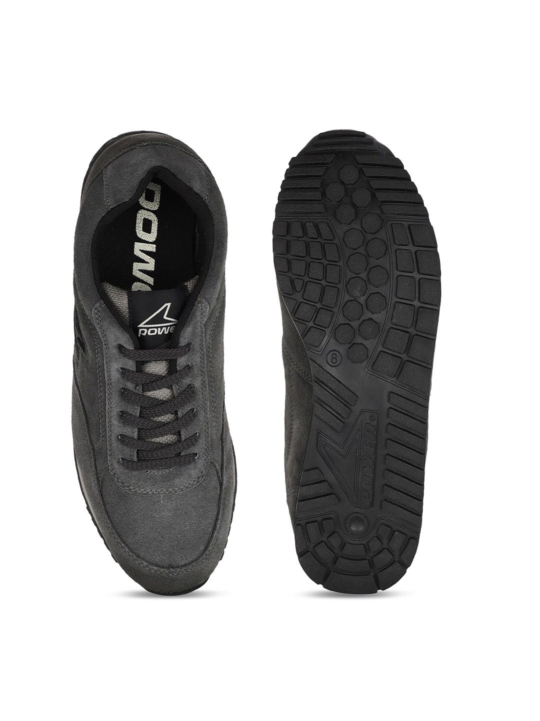  Power Men Grey Leather Road Running Non-Marking Shoes