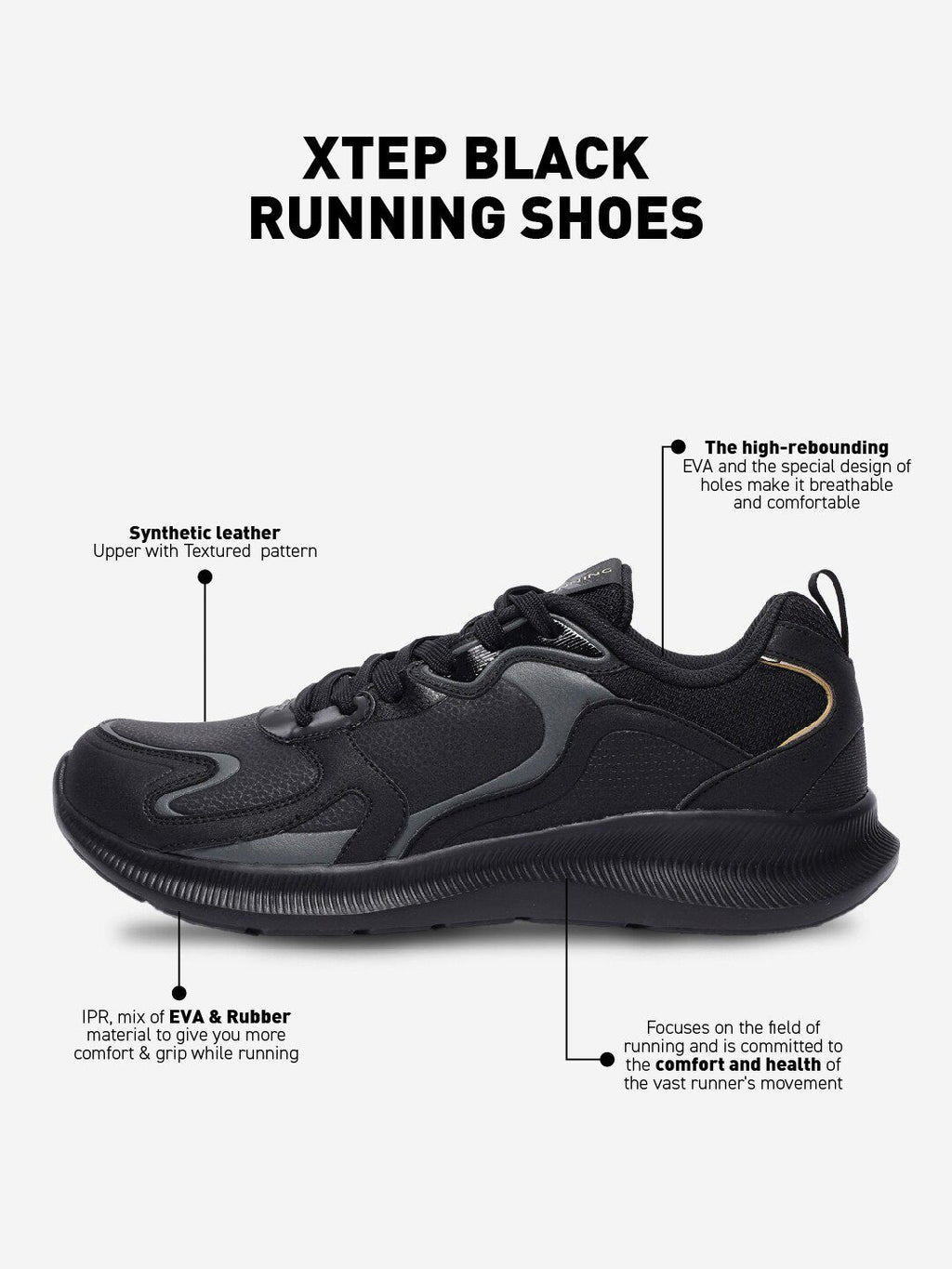  Xtep Men Lightweight Super Grip EVA Non-Marking Running Shoes