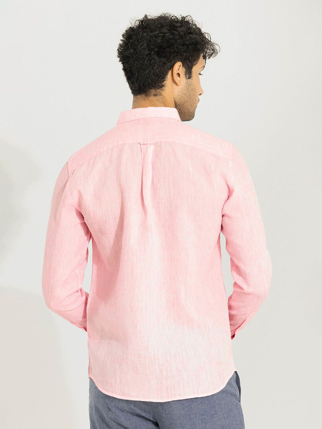  Snitch Pink Classic Slim Fit Linen Casual Shirt