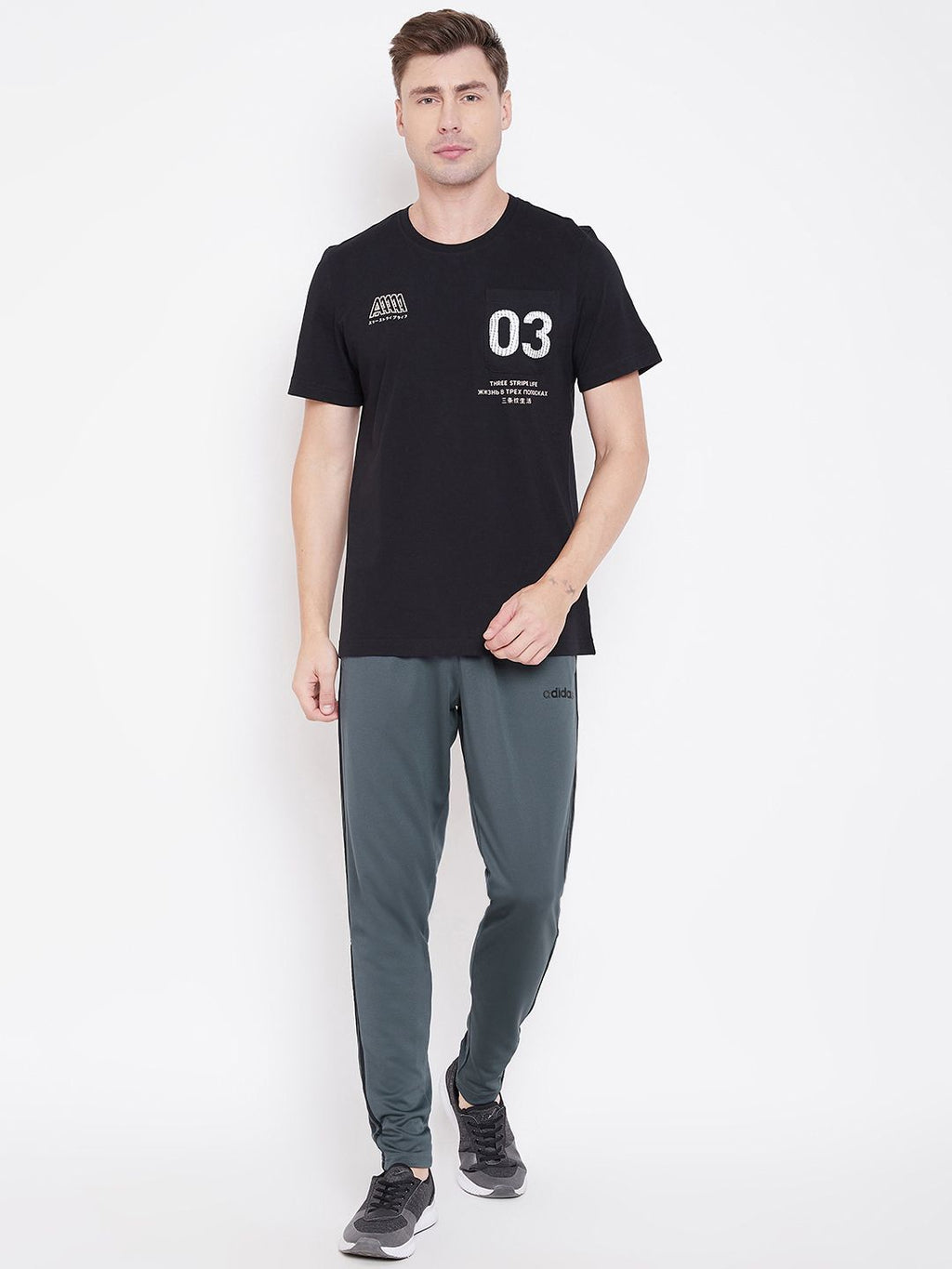  ADIDAS Men Charcoal Grey Classic Solid Sustainable Track Pants