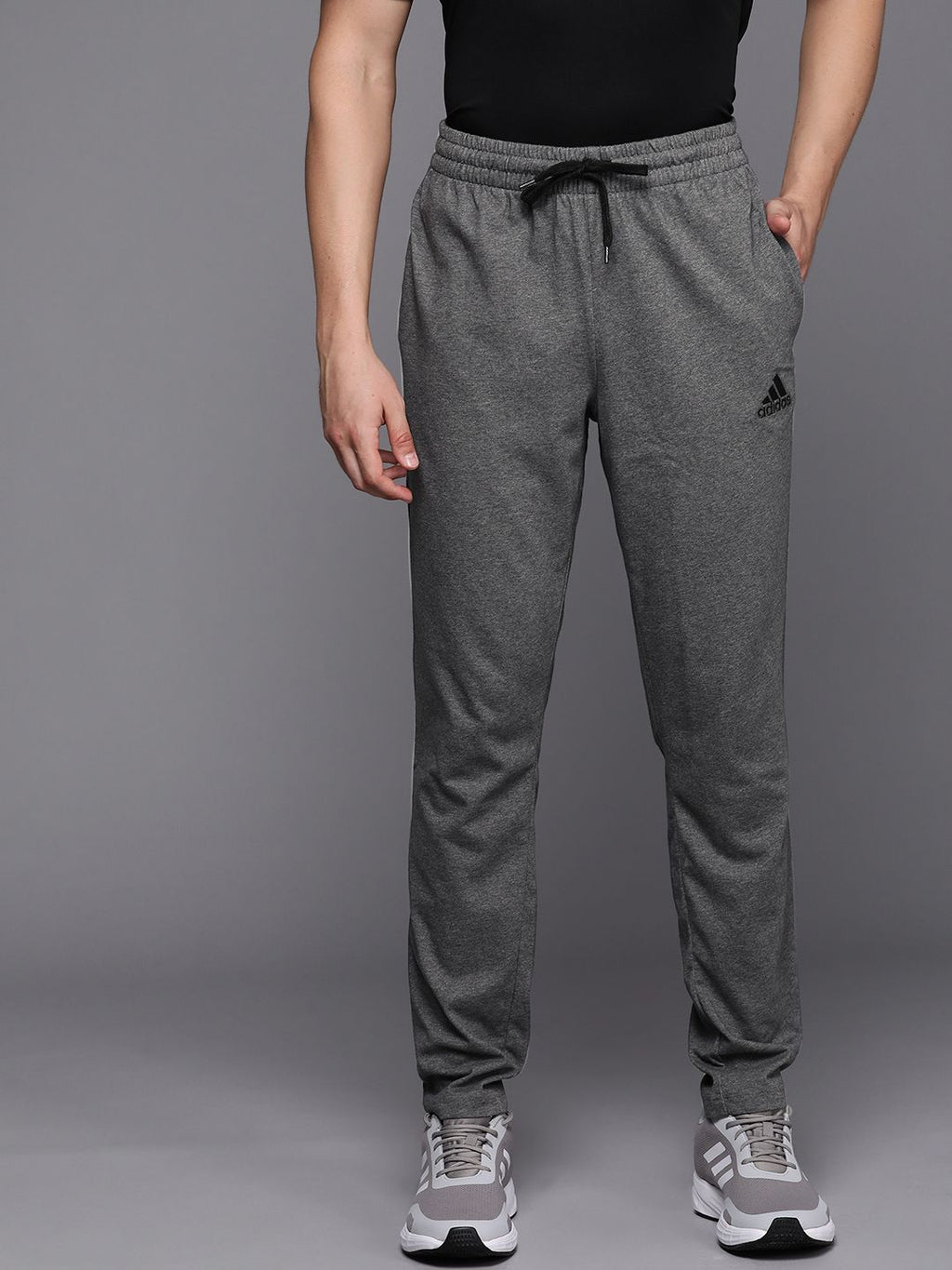  ADIDAS Men Charcoal Grey Brand Logo Embroidered Detail Track Pants