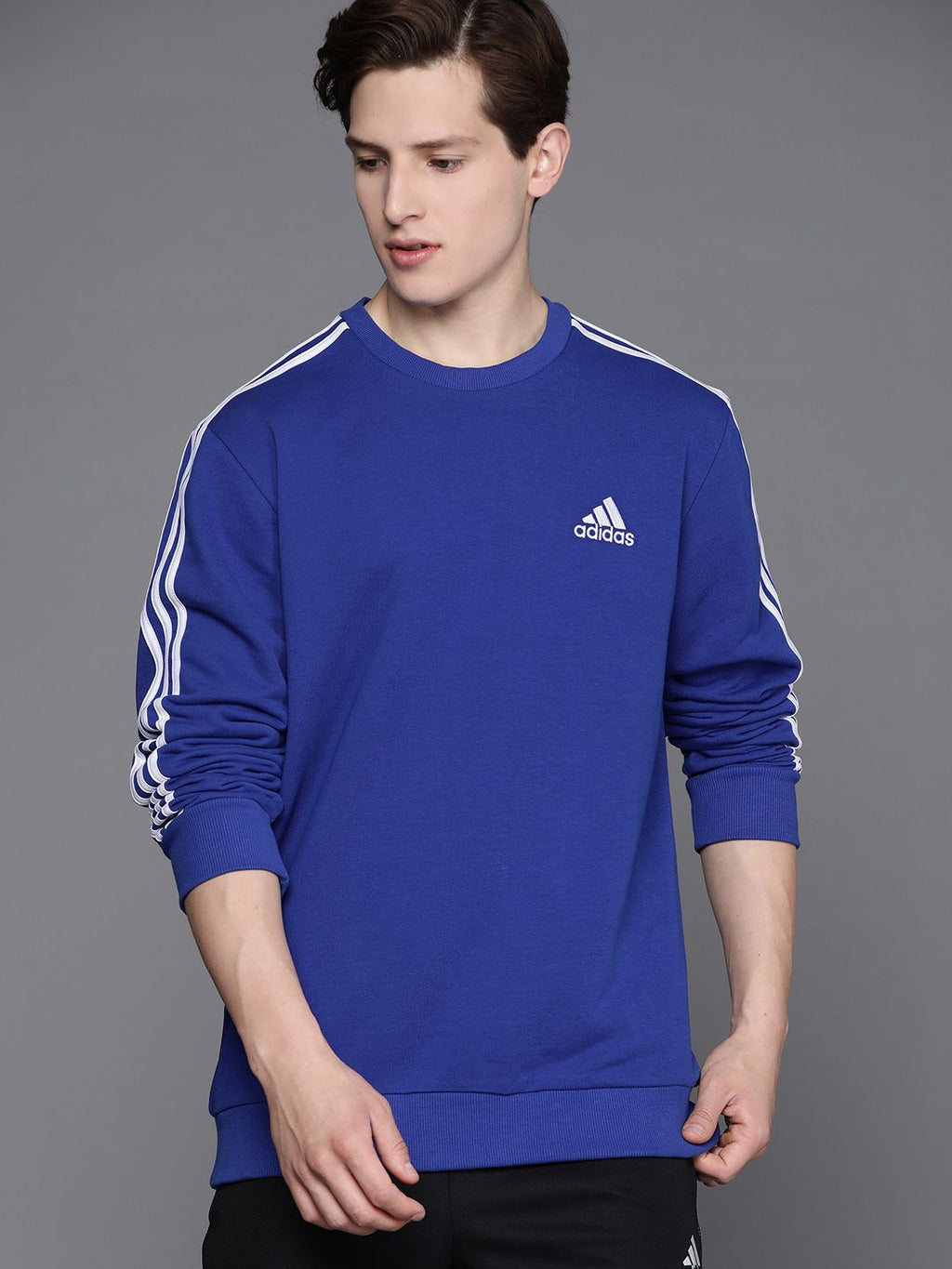  ADIDAS Men Blue& White 3S French Terry Sustainable Sweatshirt
