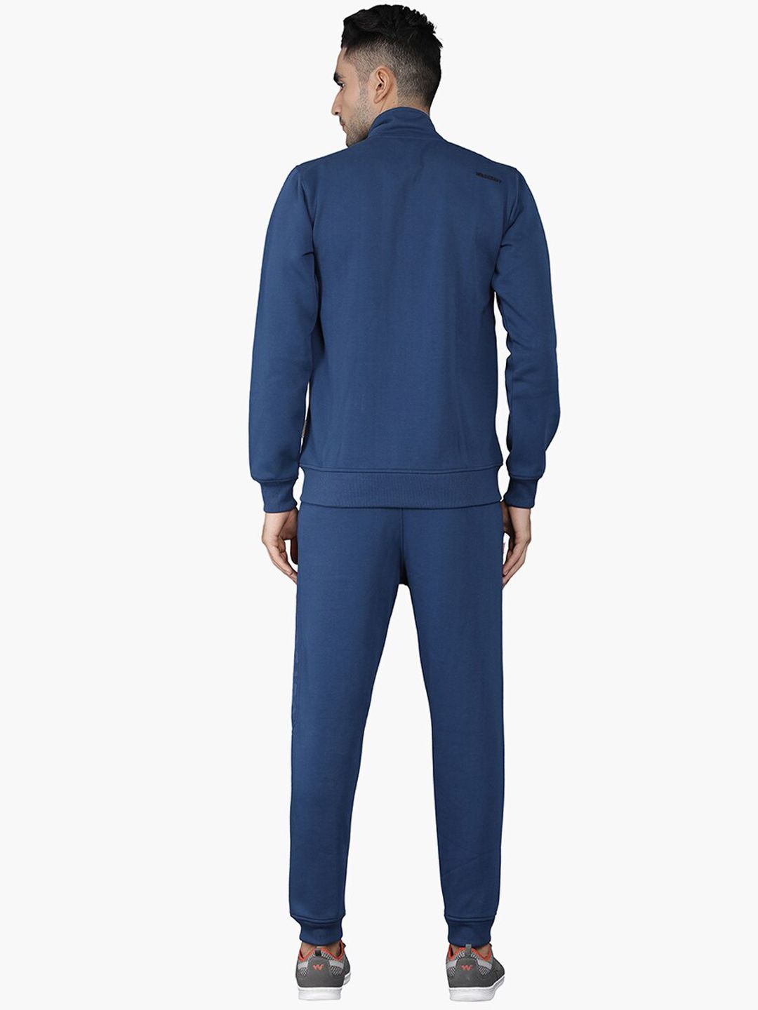  Wildcraft Men Navy Blue Brand Logo Print Ribbed Collar Relaxed-Fit Tracksuit