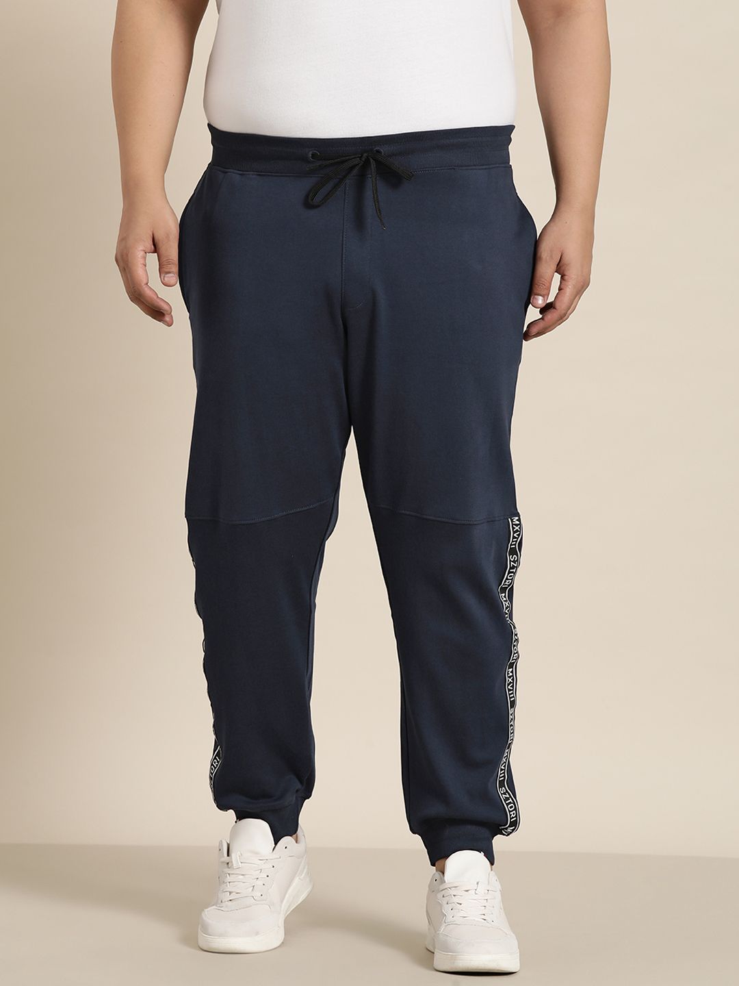  Sztori Men Plus Size Pure Cotton Taping Detail Joggers