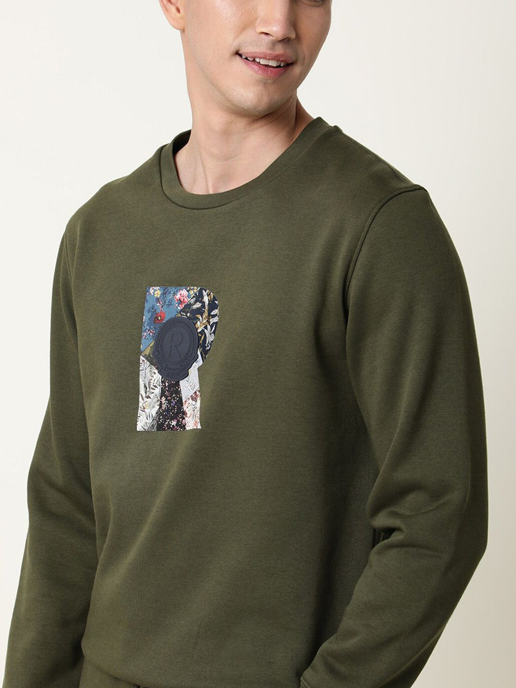  RARE RABBIT Men Olive Green Printed Full Sleeve Sweatshirt
