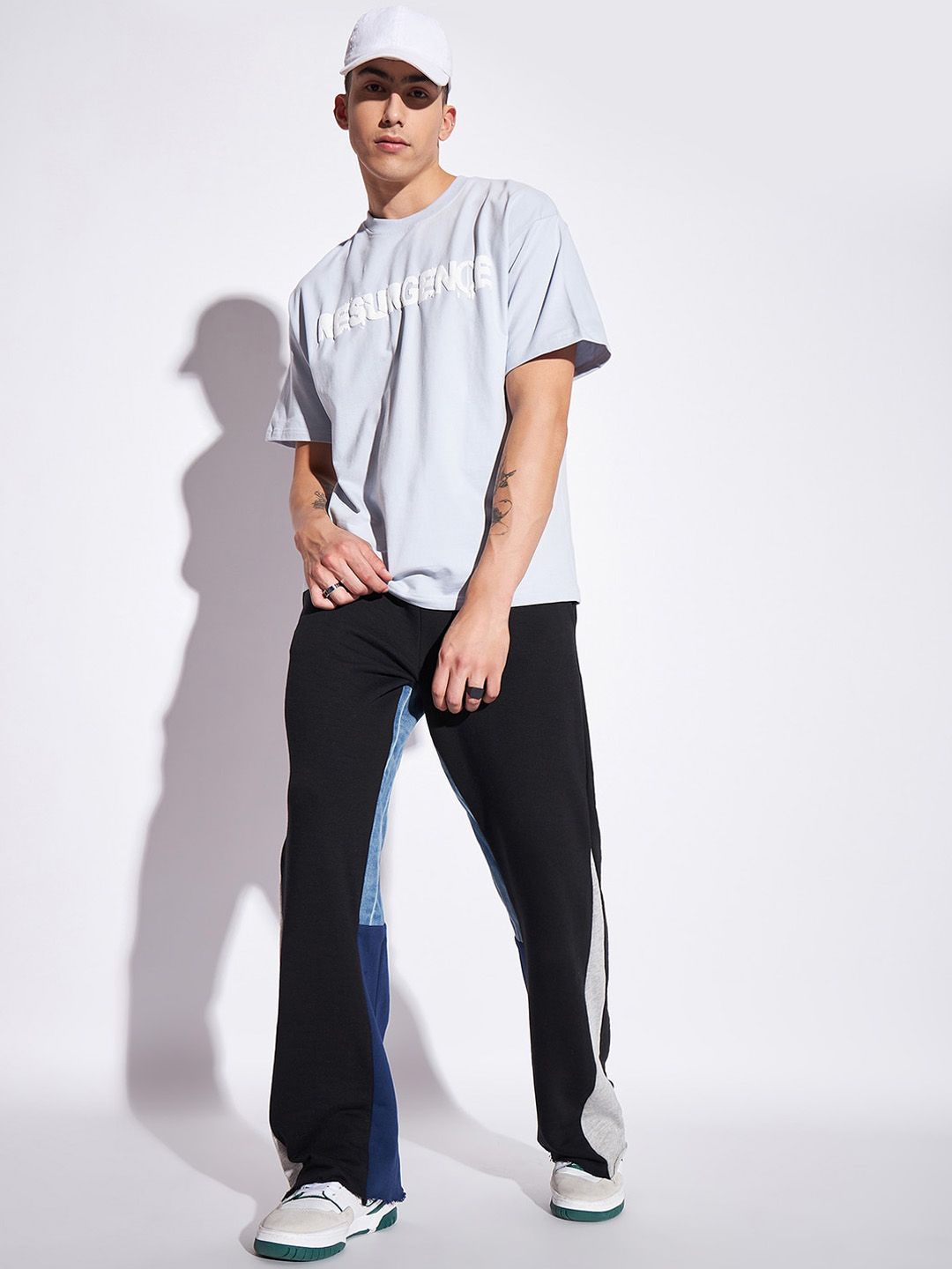  FUGAZEE Black Men Colourblocked Pure Cotton Flared Fit Track Pants