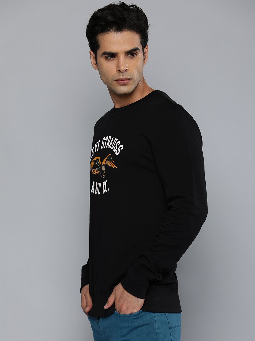  Levis Men Black Printed Round Neck Pure Cotton Sweatshirt