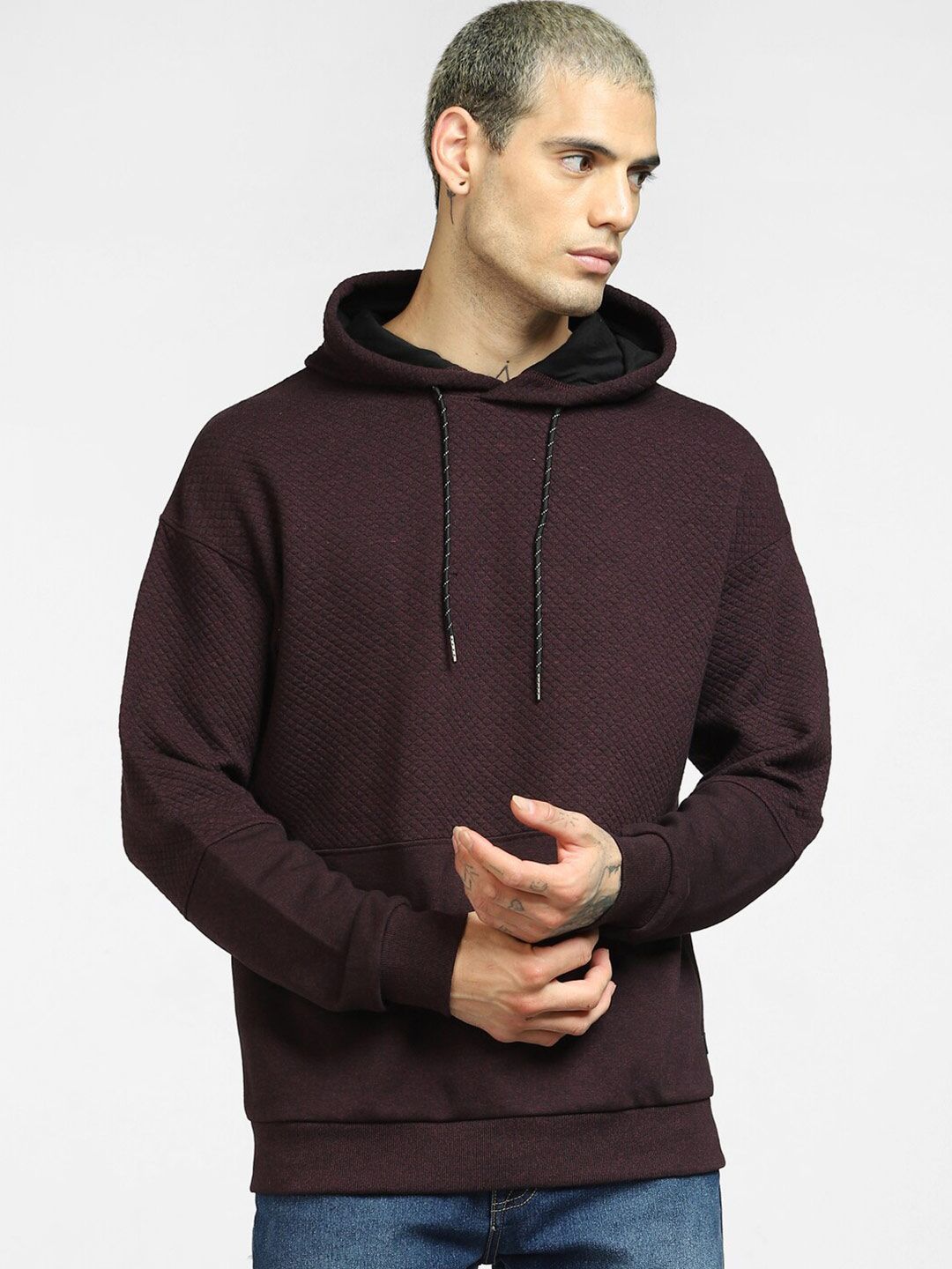  Jack & Jones Men Purple Hooded Sweatshirt