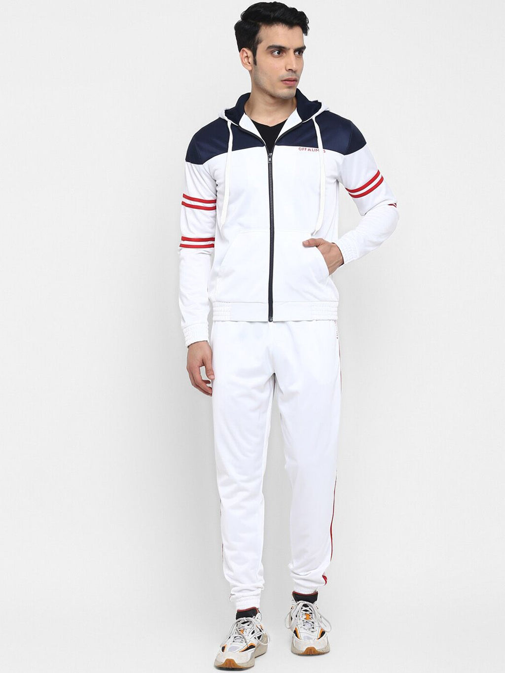  OFF LIMITS Men White & Red Colourblocked Tracksuit