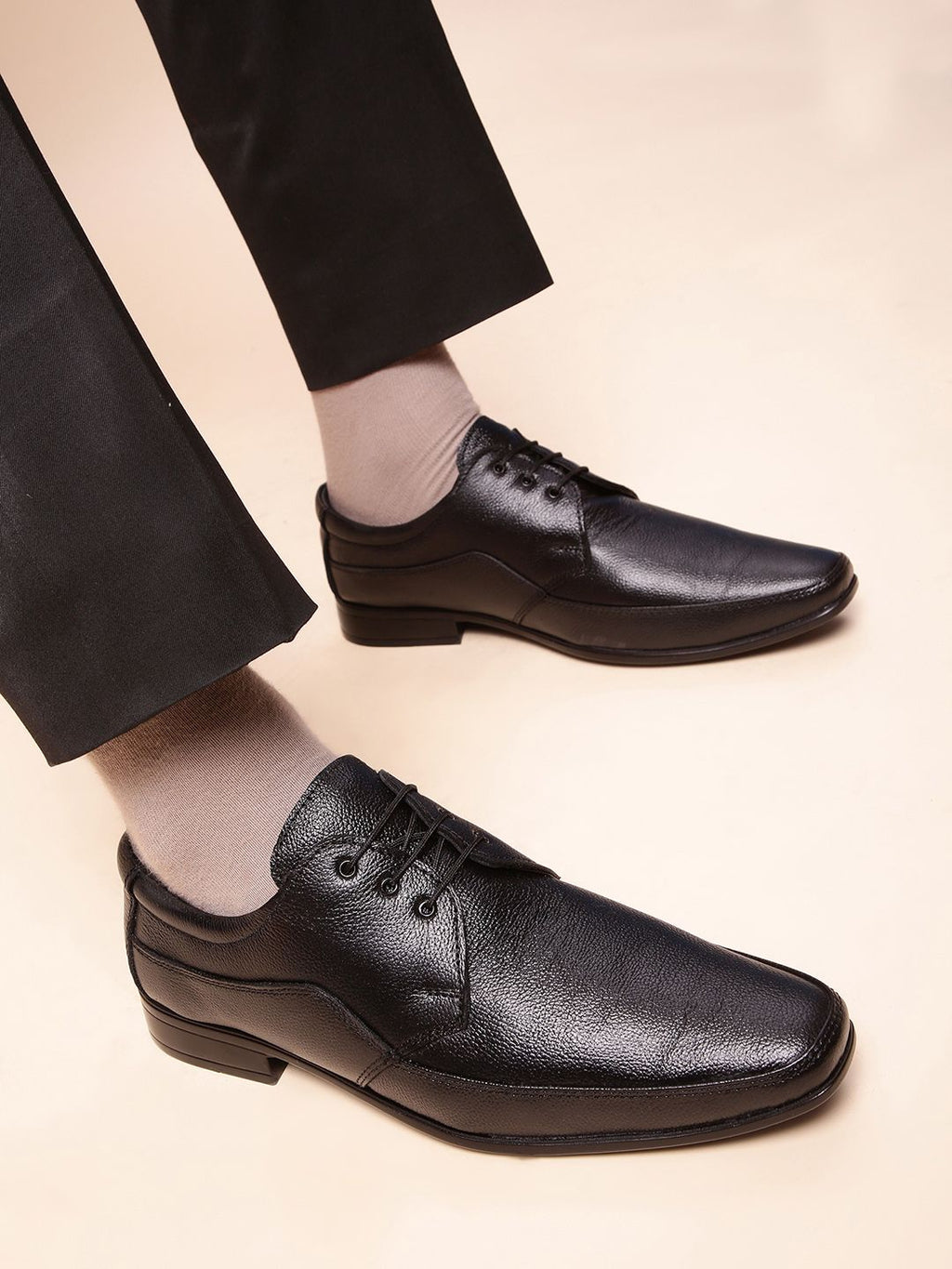  Liberty Men Black Textured Leather Formal Derbys