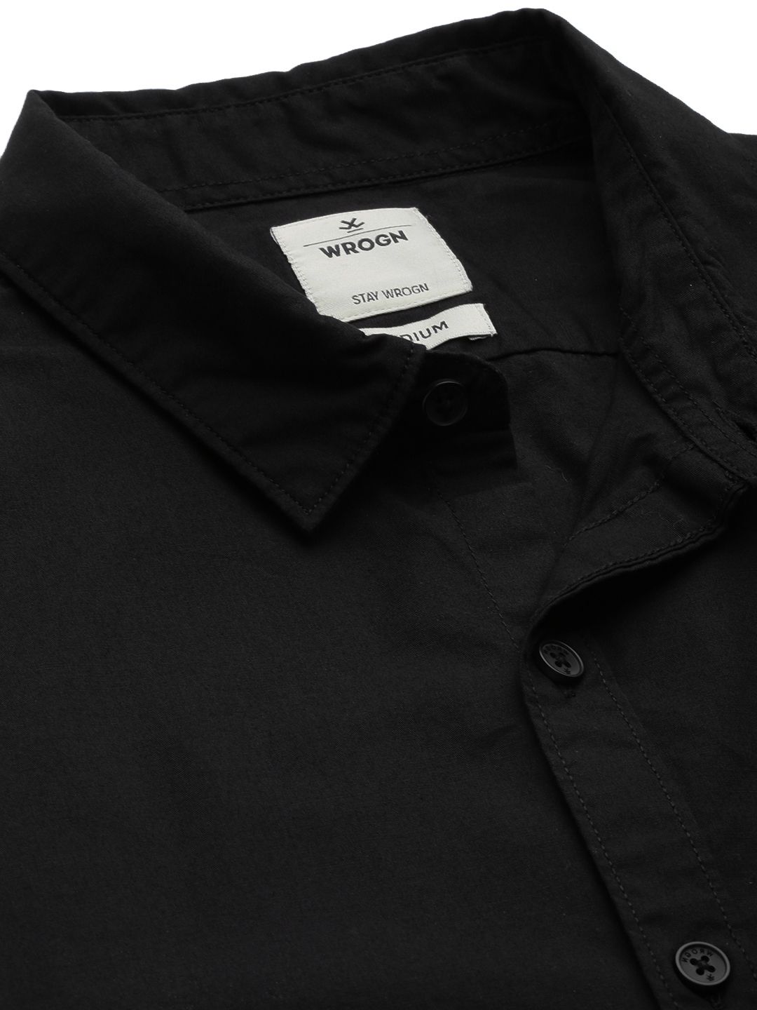  WROGN Men Black Solid Slim Fit Pure Cotton Casual Shirt