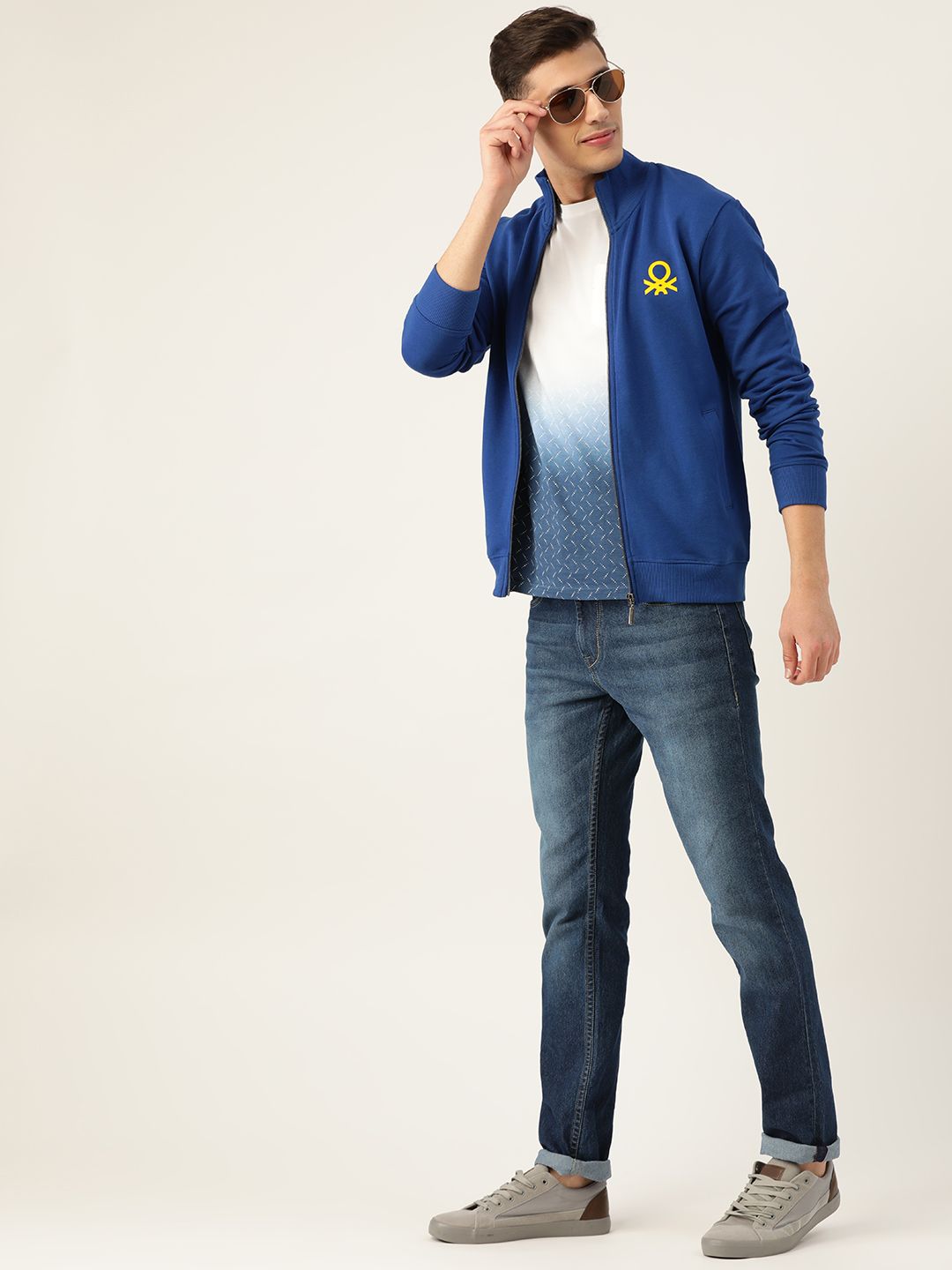  United Colors Of Benetton Men Blue Slim Fit Solid Sweatshirt