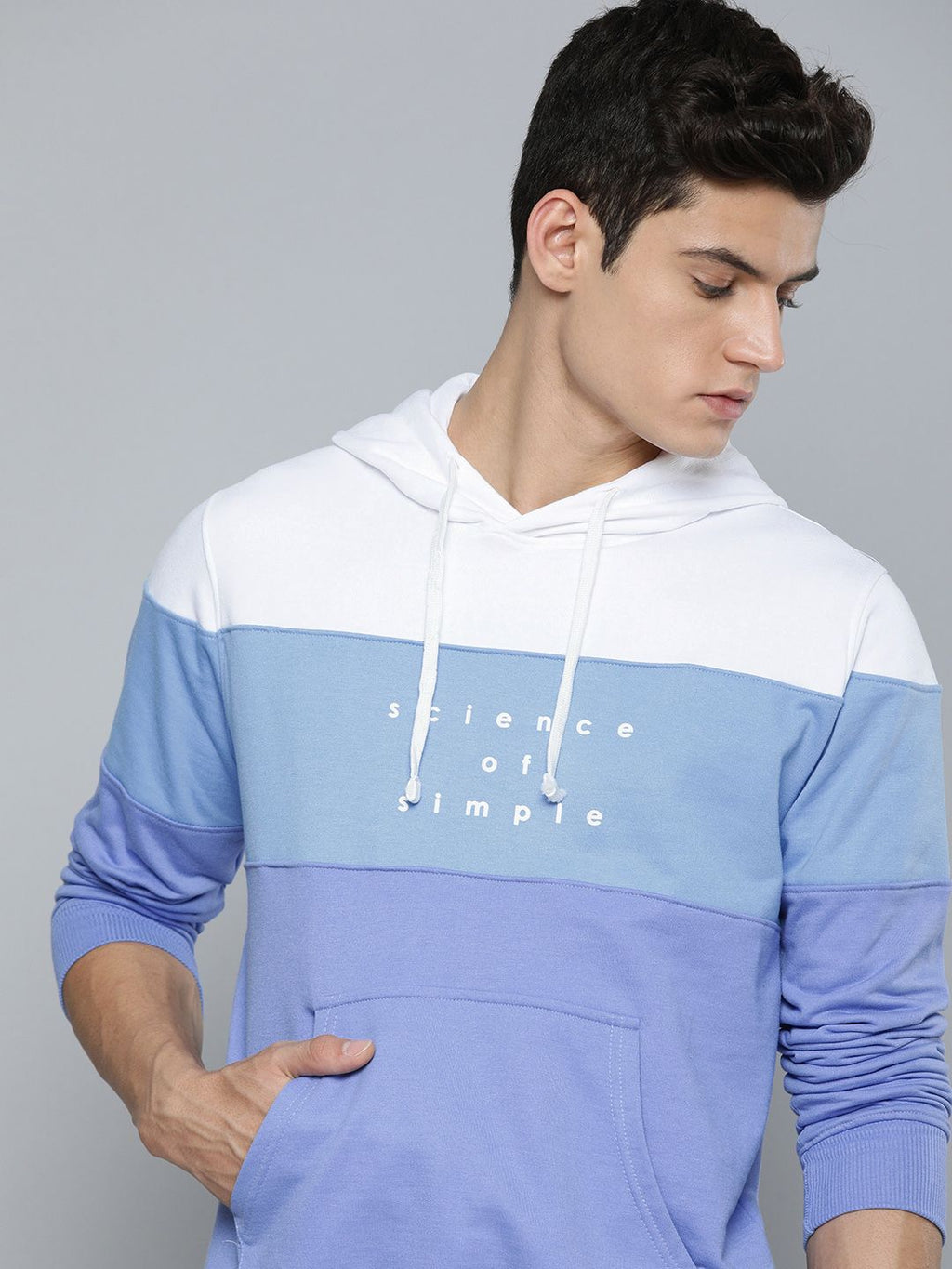  Ether Men White Colourblocked Hooded Sweatshirt