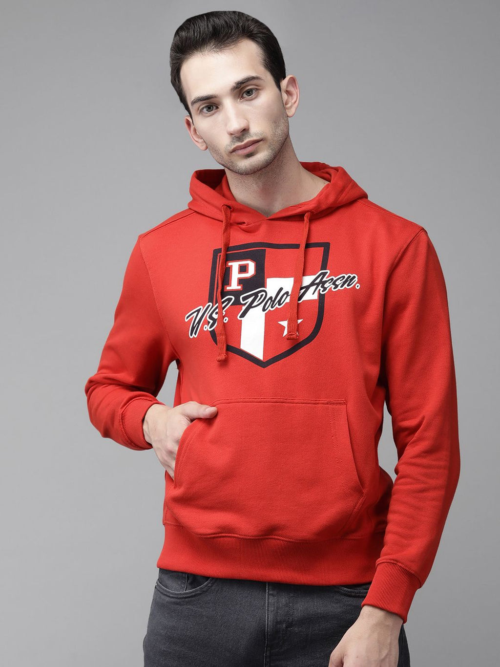 U.S. Polo Assn. U S Polo Assn Men Red Logo Printed Hooded Sweatshirt