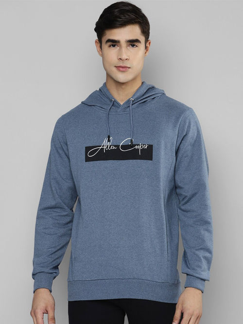  Allen Cooper Men Blue Printed Hooded Sweatshirt