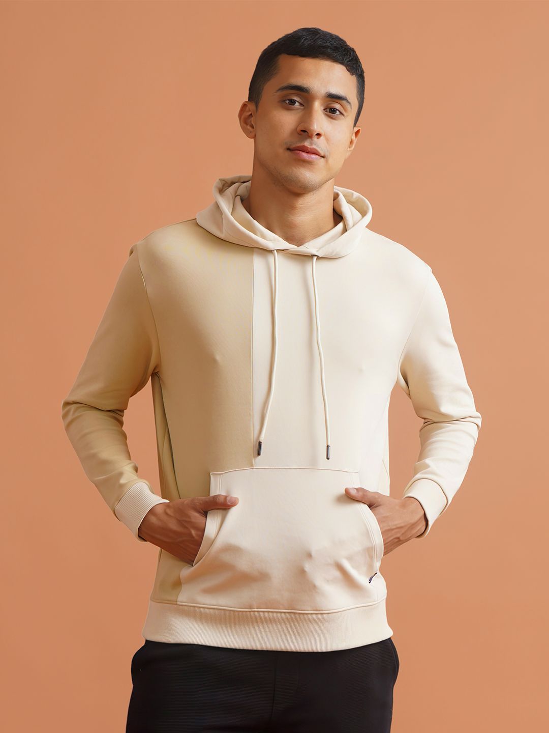  DAMENSCHMen Solid Beige Cotton Regular Fit Colorblock Sweatshirt
